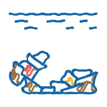 Sunken container ship icon doodle illustration Stockillustratie