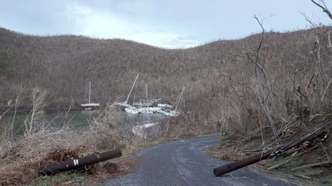 Sunken destroyed boats post hurricane irma 2017, st john Video stock 80806473
