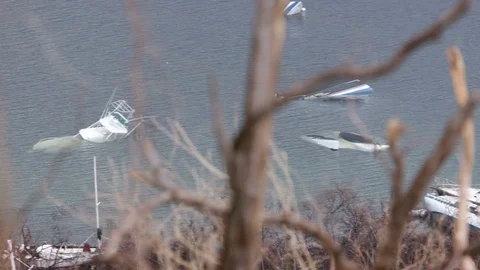 Sunken destroyed boats post hurricane irma 2017, st john 스톡 동영상 80806997