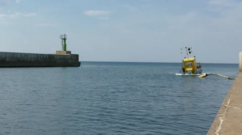 Sunken dredging barge in small port 動画素材 53857272