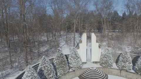 Sunken Gardens in Snow at Allerton Park [Dolly Out]1 Stock Footage 128480053