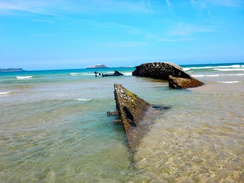 Sunken Ship on Beach Stock Photos