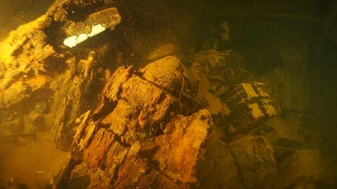 Sunken ship inside view on wreck underwa... | Stock Video | Pond5