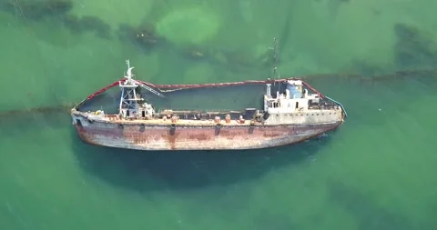 The sunken ship, the ship ran aground. Stock Footage 134263941