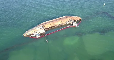 The sunken ship, the ship ran aground. Stock Footage 134264015