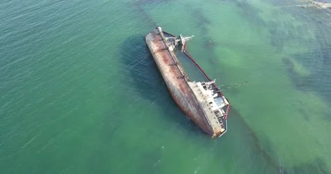 The sunken ship, the ship ran aground. Stock Footage 134264242