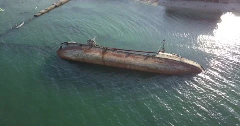 The sunken ship, the ship ran aground. Stock Footage 134264271