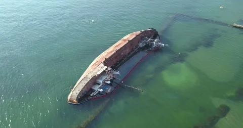 The sunken ship, the ship ran aground. Stock Footage 134264380