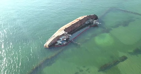 The sunken ship, the ship ran aground. Stock Footage 134264405