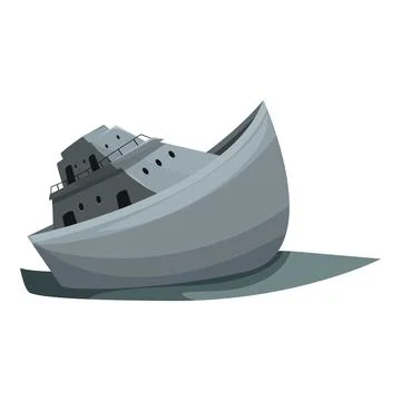 Sunken ship sinking in deep ocean water, maritime disaster illustration Stock Illustration