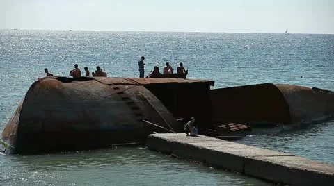Sunken ship on the Sochi beach Stock Footage 21239936