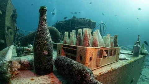 Sunken Shipwreck with Corals Stock Photos