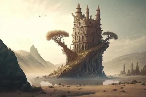 A Sunken Structure In A Desert Stock Illustration