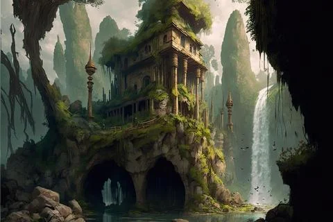 A Sunken Structure In A Jungle Stock Illustration