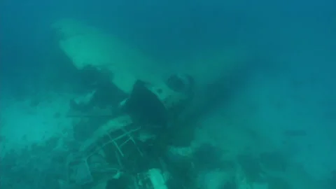 Sunken Type 1 Land Attack Aircraft in the Ocean Stock Footage 332764912