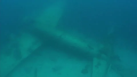 Sunken Type 1 Land Attack Aircraft in the Ocean Stock Footage 332764937
