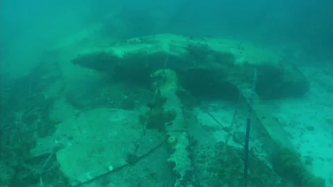 Sunken Type 1 Land Attack Aircraft in the Ocean Stock Footage 332764963