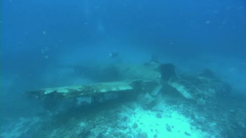 Sunken Type 1 Land Attack Aircraft in the Ocean Stock Footage 332765005