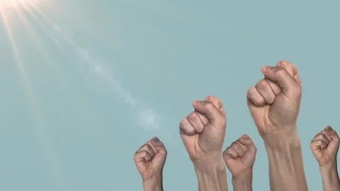 Sunlight above the raised hands of protesters. People raising up. ELECTIONS Stock-Footage 124966317