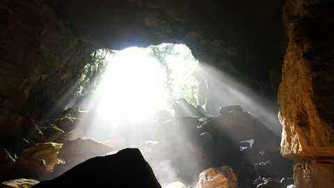 Sunlight and the cave Stock Footage 127957151