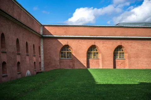Sunlight and shadow on old brick building Foto stock