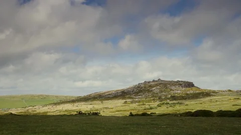 Sunlight and shadow over Bodmin Moor, Cornwall, England Stock Footage 115527881