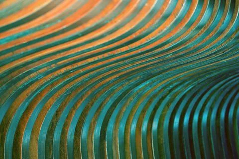 Sunlight and shadows on the surface of curved wooden slats. Wooden planks tha Stock Photos