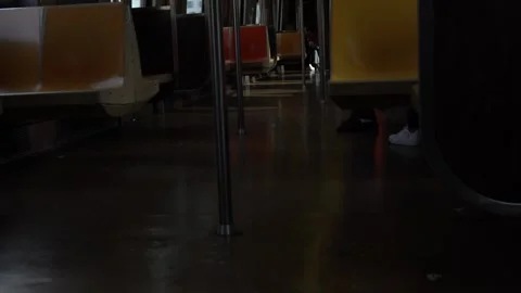 Sunlight beams shining through onto NYC subway car - Wide Stock Footage 255740273