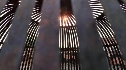 Sunlight between to iron net 库存照片