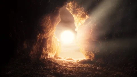 Sunlight Blazing Through Rocky Cave Opening at Sunrise Stockbeeldmateriaal 342254391