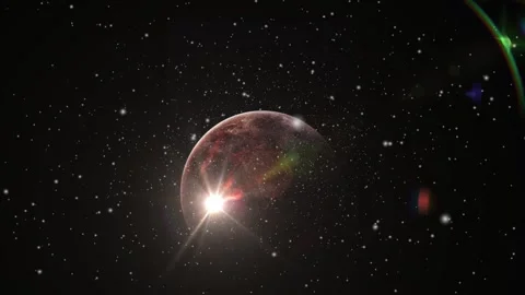Sunlight bursting from edge of mysterious planet in a star-studded deep spa.. Stock Footage 337154834