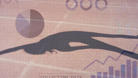 Sunlight casting shadow, athlete shadow stretching and diving while charts Stock Footage 334883712