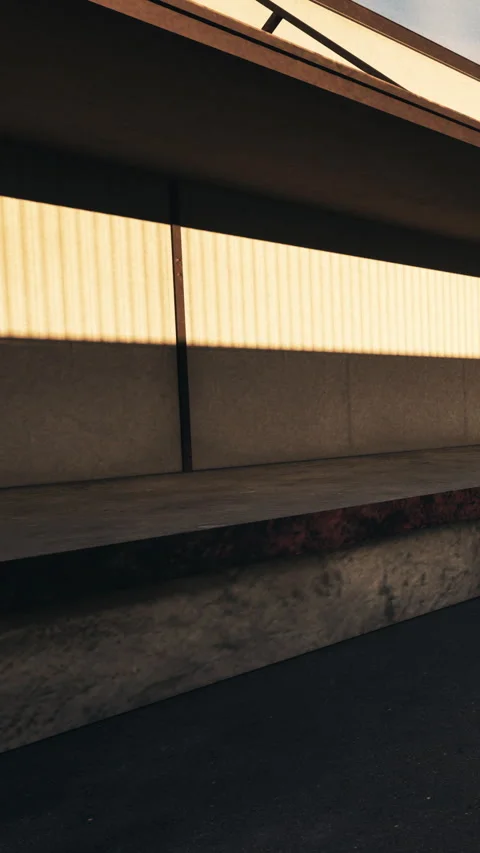 Sunlight casts long shadows on a building structure Stock Footage 340647552