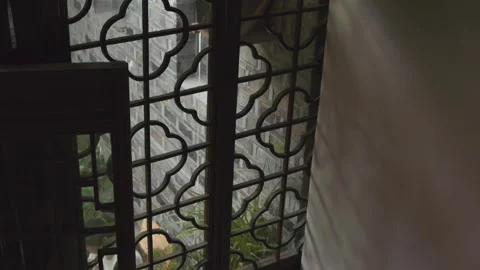 Sunlight casts shadows on the patterned window panes 스톡 동영상 163107539