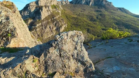 Sunlight casts warm tones across rocky surfaces. Sicevo Gorge, Serbia Видео 332613247