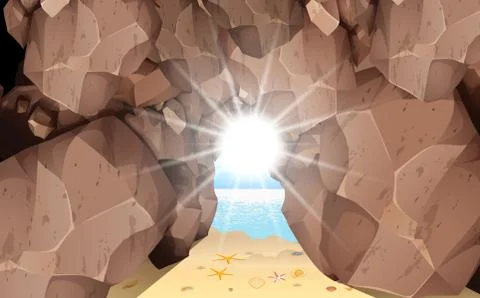 Sunlight at the cave on the beach in morning Stock Illustration