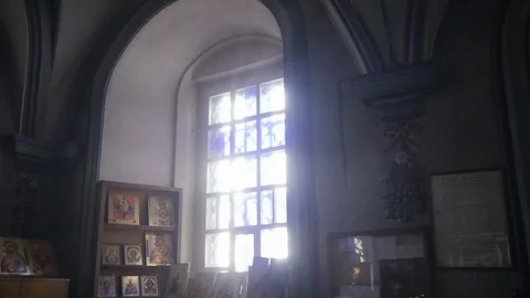 Sunlight in the Church Window Stock Footage 123512878