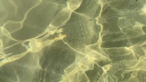 Sunlight creates dynamic patterns on a clear water surface, casting vibrant refl Stock Footage 307616487