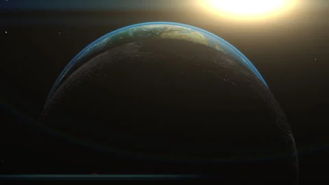 Sunlight creating silhouette of the earth and moon Stock Footage 270310246
