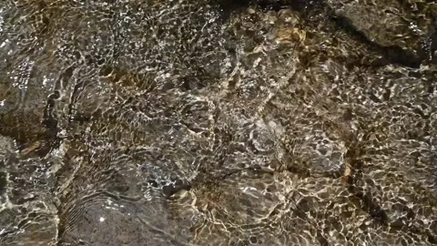 Sunlight effects on water flowing over rocks (slow motion) Video stock 212750215