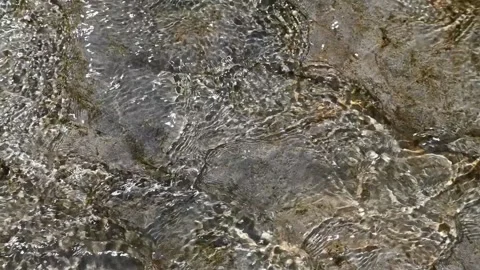 Sunlight effects on water flowing over rocks (slow motion) Video stock 212750411