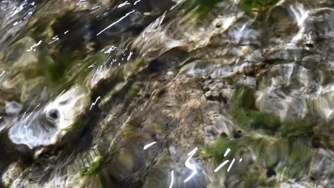 Sunlight effects on water flowing over rocks in the mountains (slow motion) Stock-Footage 212885776