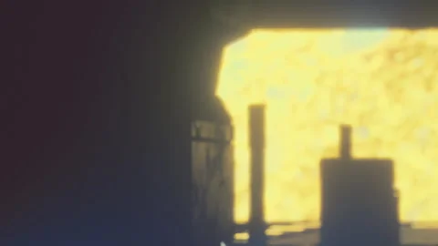 Sunlight entering an old structure with shadows and light patterns Stock Footage 344984099