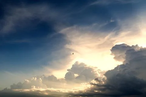 Sunlight in the evening sky is very cloudy. Stock Photos