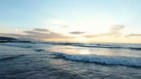 Sunlight falling into the sea at sunset Drone Shot 4K-2 Stock Footage 146693599