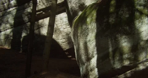 Sunlight Filtering Through Sandstone Rock Formations In Bohemian Paradise Czech Vídeo Stock 345080148