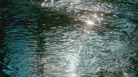 Sunlight Glinting on a Flowing River Stock Footage 305211420