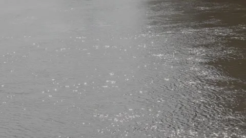 Sunlight glinting on the rippling surface of a wide river Stock Footage 332433693