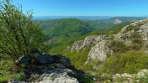Sunlight glints off weathered stones. Ovcar Kalbar Gorge, Serbia 스톡 동영상 333841950