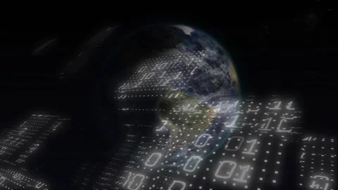 Sunlight hitting Earth globe starting rotation while sliding panels and bits Stock Footage 317185815